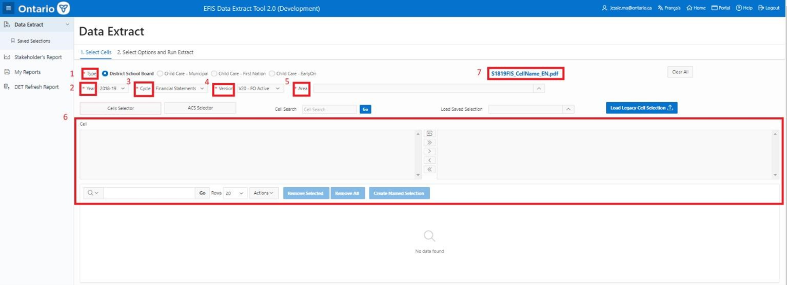 EFIS Data Extract Tool 2.0 (Developement) select cells steps